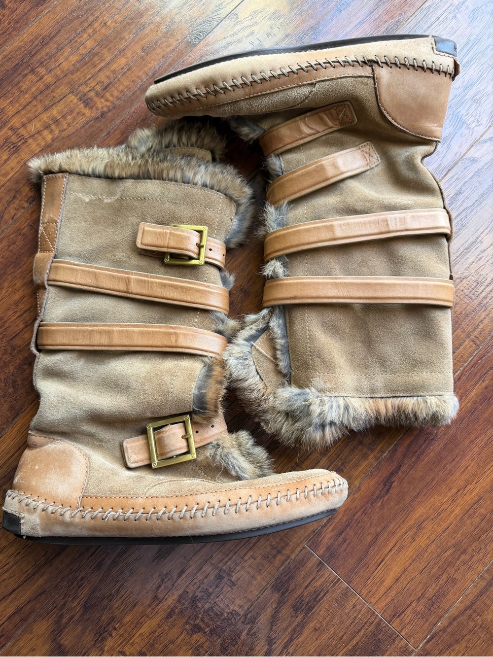 Tory Burch rabbit fur wrap Jaden leather boot no size 7.5 ditressed